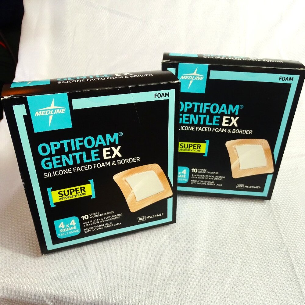 Lot-2 Medline Optifoam Gentle EX Foam Dressings 4X4 ~ MSCEX44EP ~ Sterile